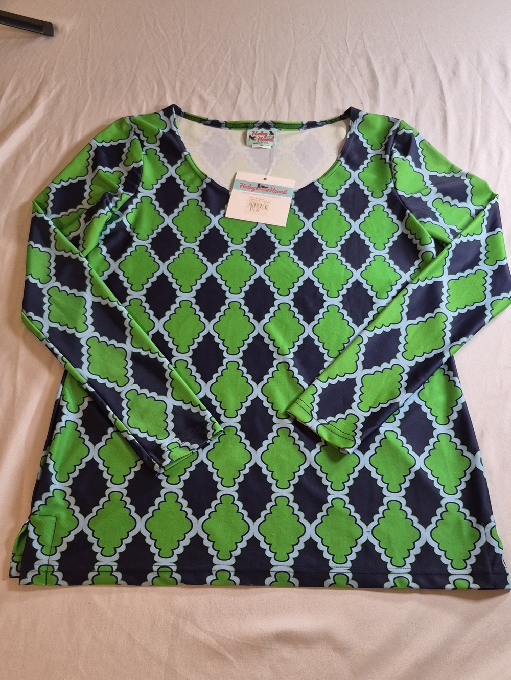 Haley & The Hound Navy & Green Geometric Scoop Neck Long-Sleeve Top XS